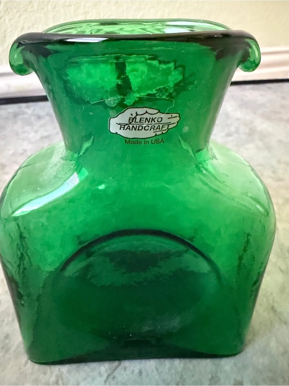 Blenko Green Handcrafted Square Glass Accent Vase